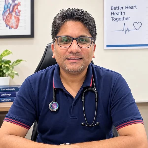 Dr. Zeeshan Shaukat at his desk, wearing a stethoscope